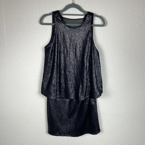 NWT Halston Heritage Black Sequin Party Mini Dress Mesh Back LBD Sparkle Sz 4 - Picture 5 of 14